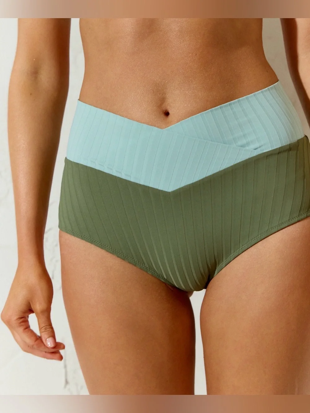 NWT Aerie Ribbed High Waisted Full Coverage Bikini Bottom Olive S